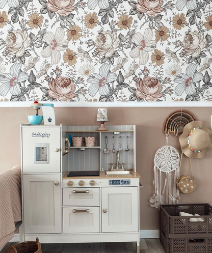 Vintage Blüten Kindertapete mit zarten Blumen im Kinderzimmer
